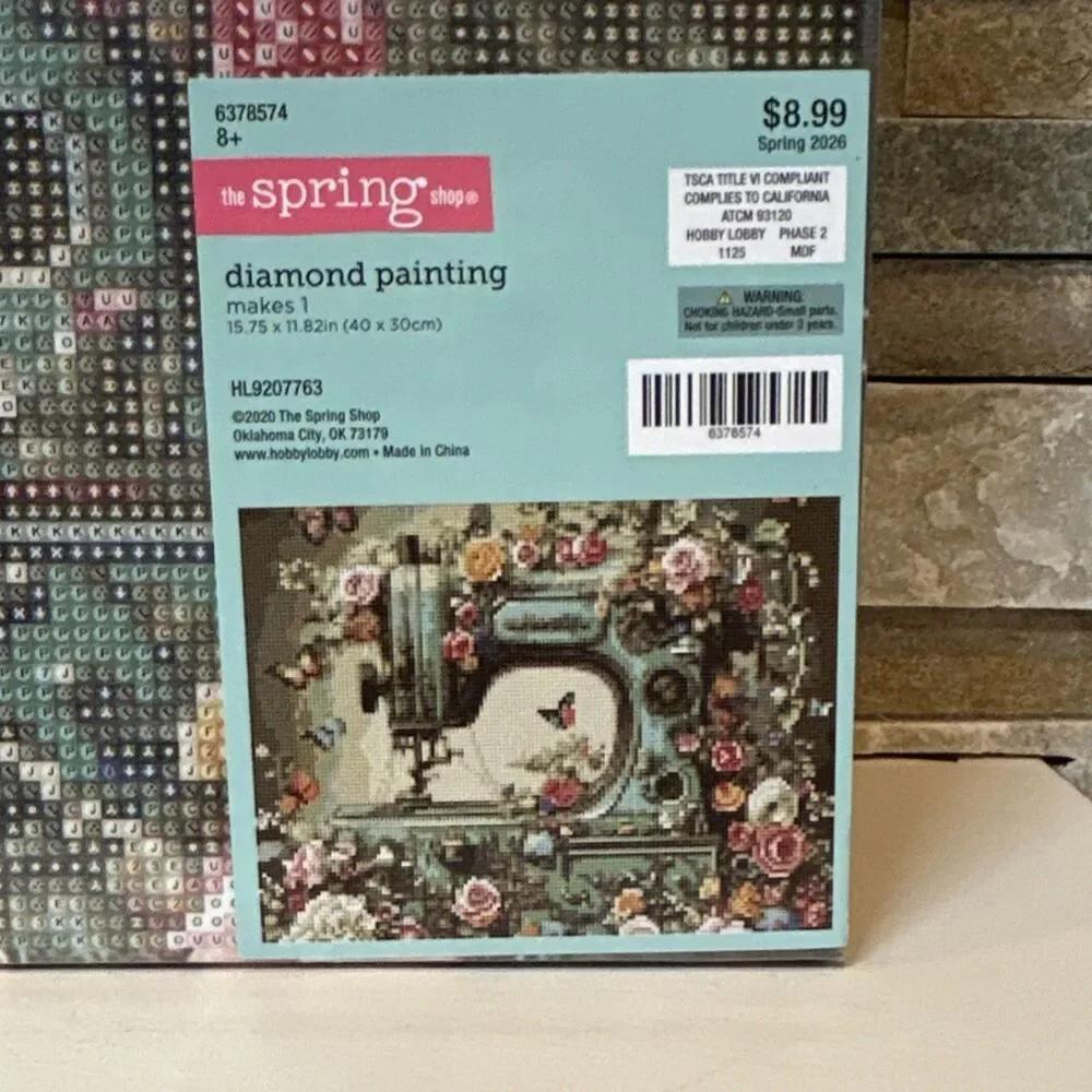 Hobby Lobby Floral Butterfly Sewing Machine Diamond Painting Kit 15.75 x 11.82in
